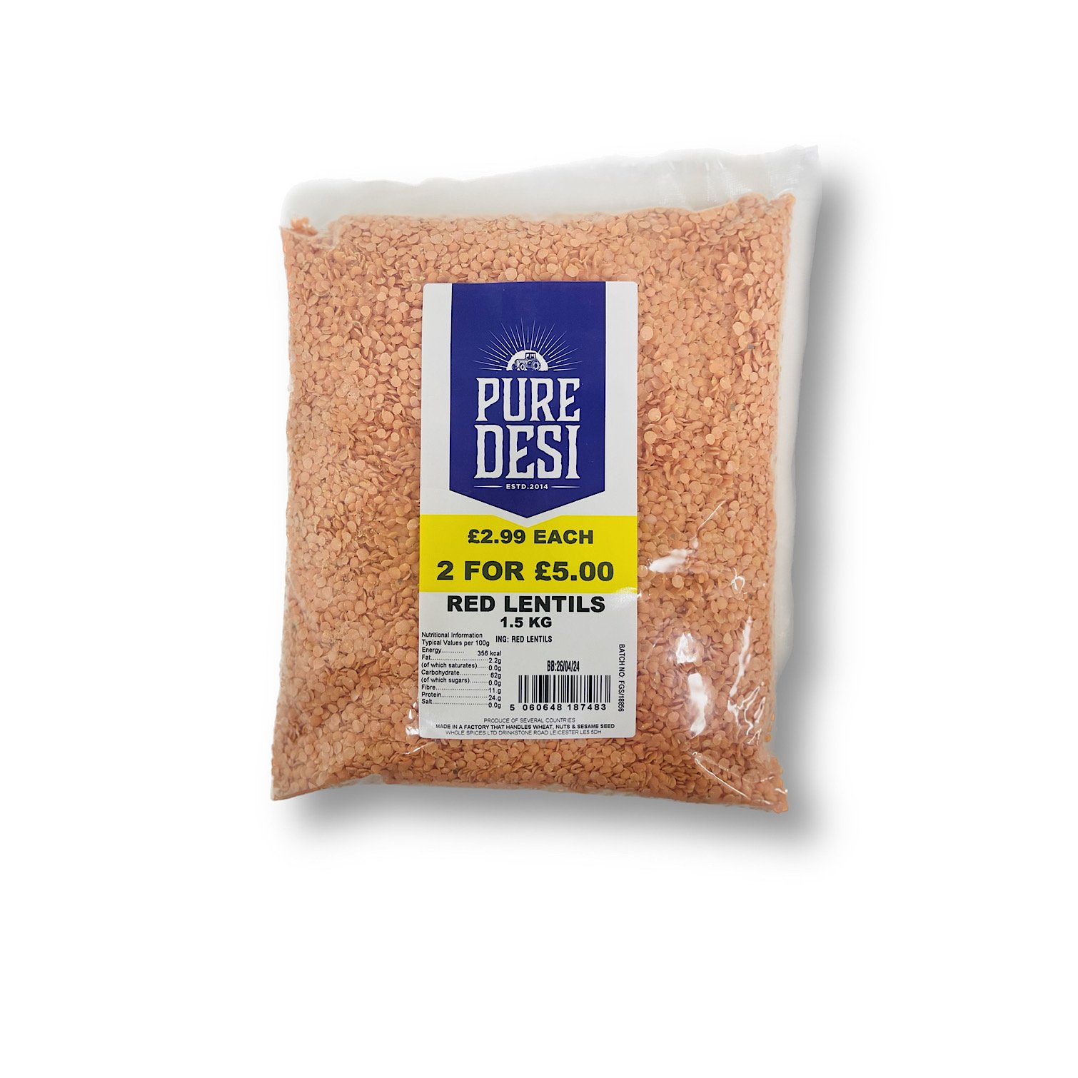 PURE DESI RED LENTILS 1.5KG